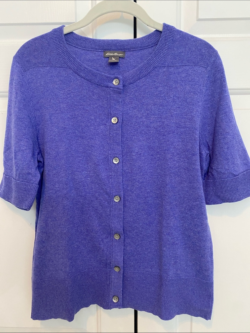 Eddie Bauer Purple Short-Sleeve Button Cardigan
